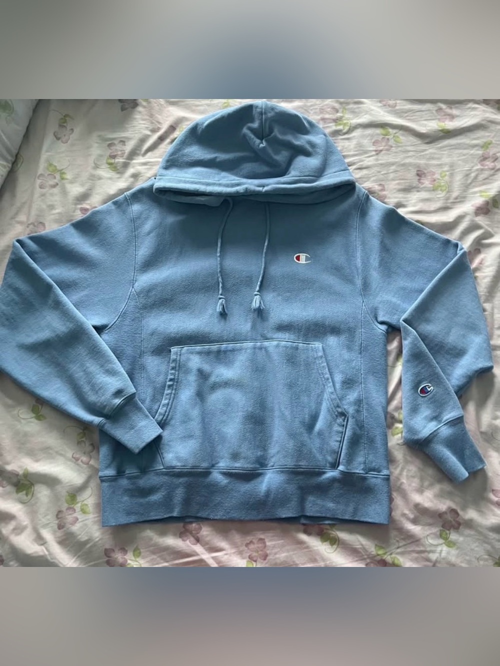 Champion Light Blue Pullover Hoodie with Signature C Patch